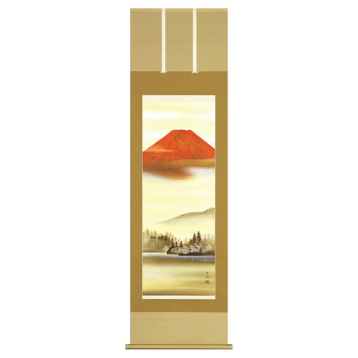 楽天市場】掛軸 赤富士 平野宏仙画(掛け軸 尺五立) 幅54.5cm×丈190cm