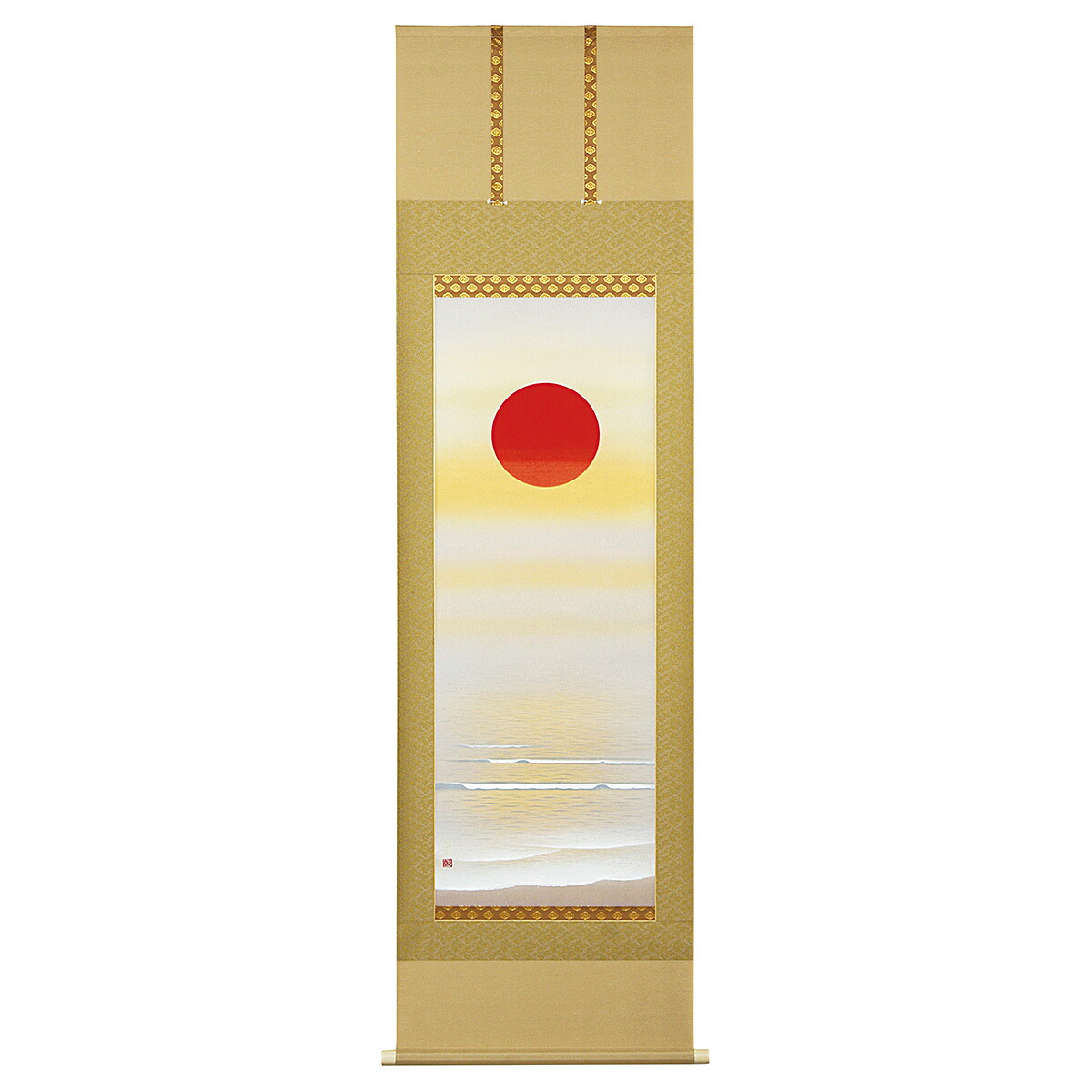 手描き 掛け軸 「旭日静波」美濃正堂 尺五立 三段 幅54.5×丈190cm 太巻二重箱収納 モダン 手描き 掛け軸 床の間 和室 おしゃれ 壁掛け 絵|絵画・壁飾り 風景専門店あゆわら