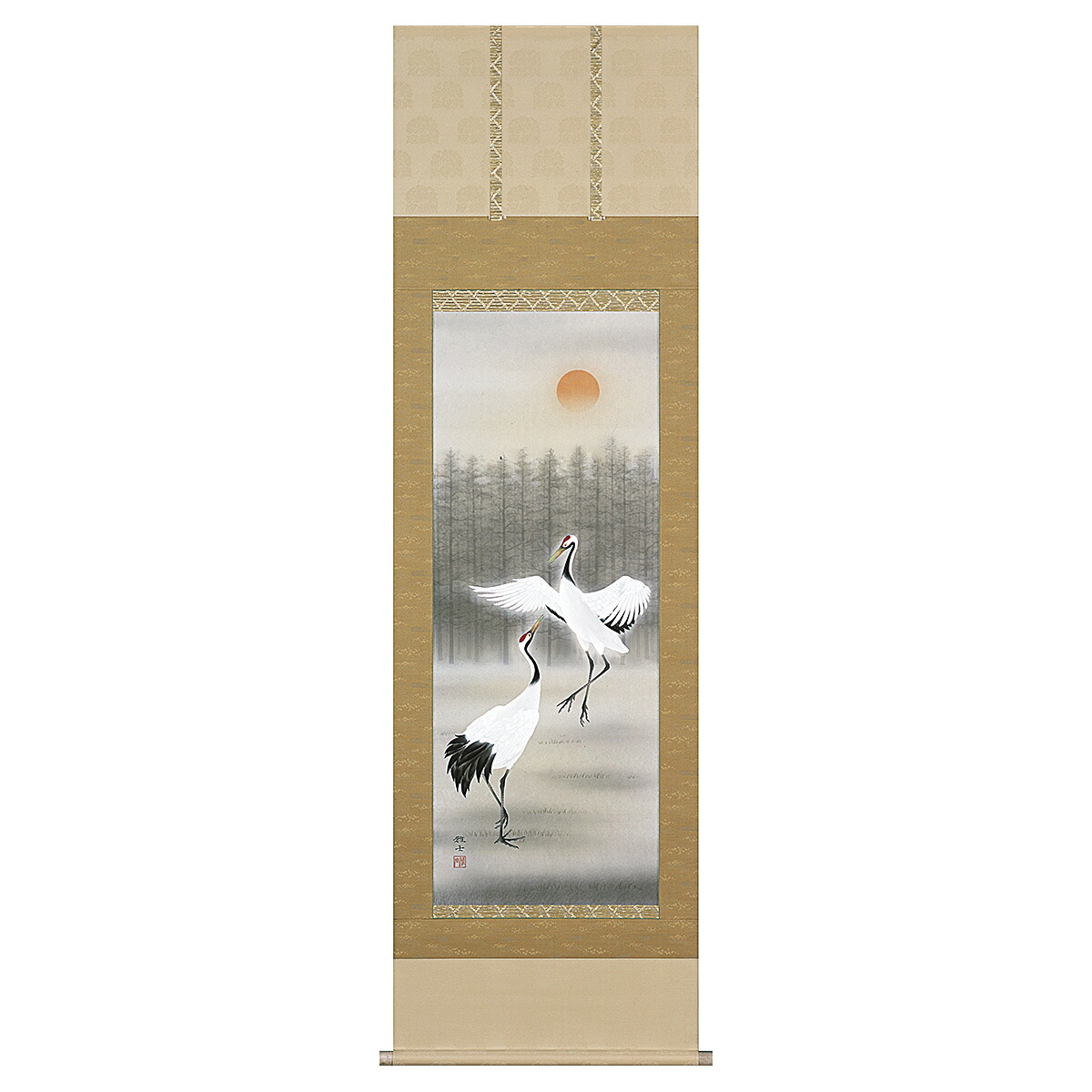 手描き 掛け軸 「舞鶴」荒井雅士 尺五立 幅54.5×丈190cm 太巻桐箱収納 モダン 手描き 掛け軸 床の間 和室 おしゃれ 壁掛け 絵|絵画・壁飾り 風景専門店あゆわら