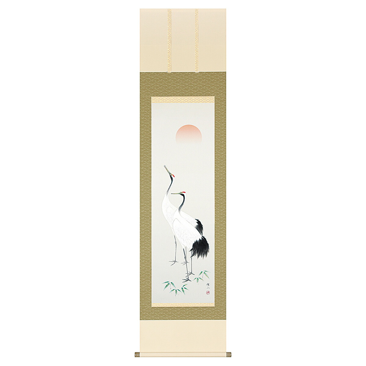 手描き 掛け軸 「双鶴」佐藤桂三 半切立 幅47&times;丈190cm 桐箱収納 モダン 手描き 掛け軸 床の間 和室 おしゃれ 壁掛け 絵｜絵画・壁飾り　風景専門店あゆわら