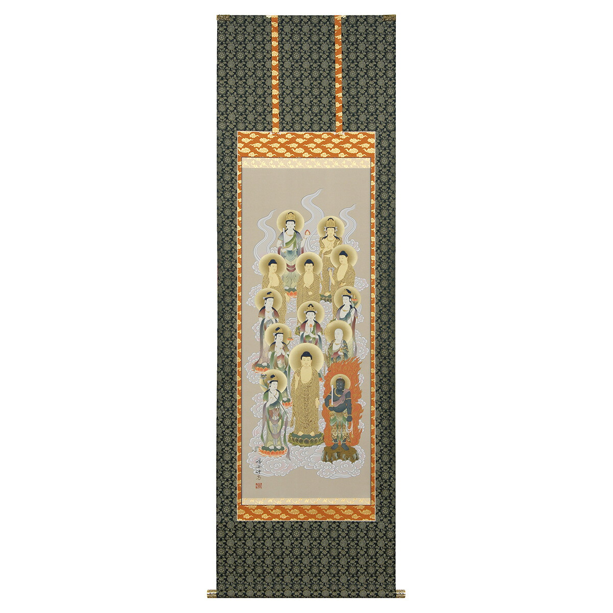 手描き 掛け軸 「十三佛」梶井誠海 尺五立 幅54.5&times;丈190cm 二重桐箱収納 モダン 手描き 掛け軸 床の間 和室 おしゃれ 壁掛け 絵｜絵画・壁飾り　風景専門店あゆわら