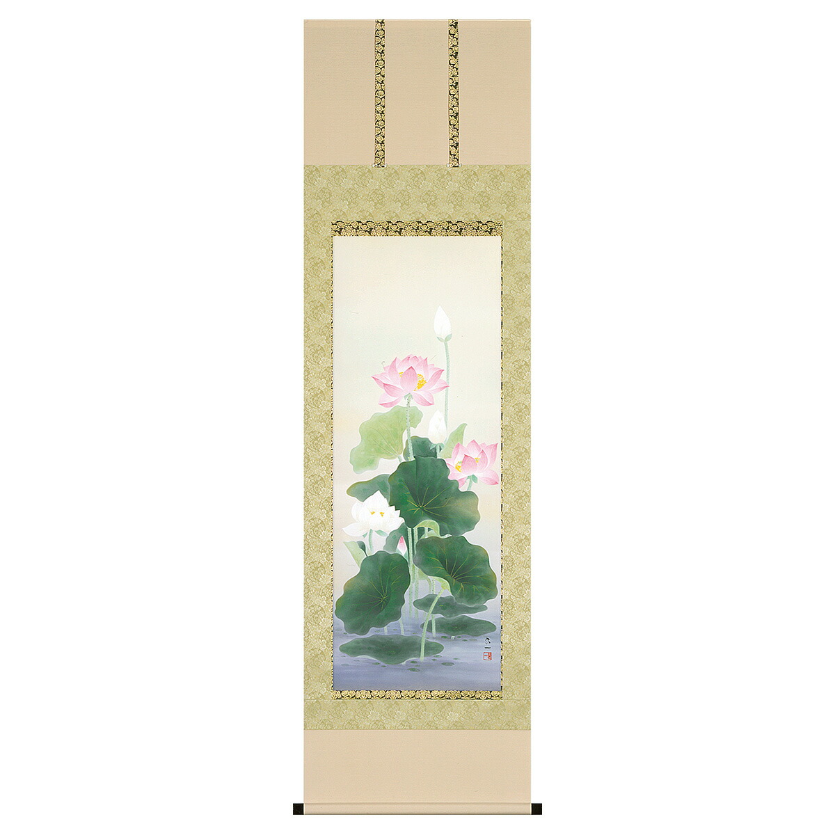 手描き 掛け軸 「聖蓮華」佐藤良一 尺五立 幅54.5&times;丈190cm 桐箱収納 モダン 手描き 掛け軸 床の間 和室 おしゃれ 壁掛け 絵｜絵画・壁飾り　風景専門店あゆわら