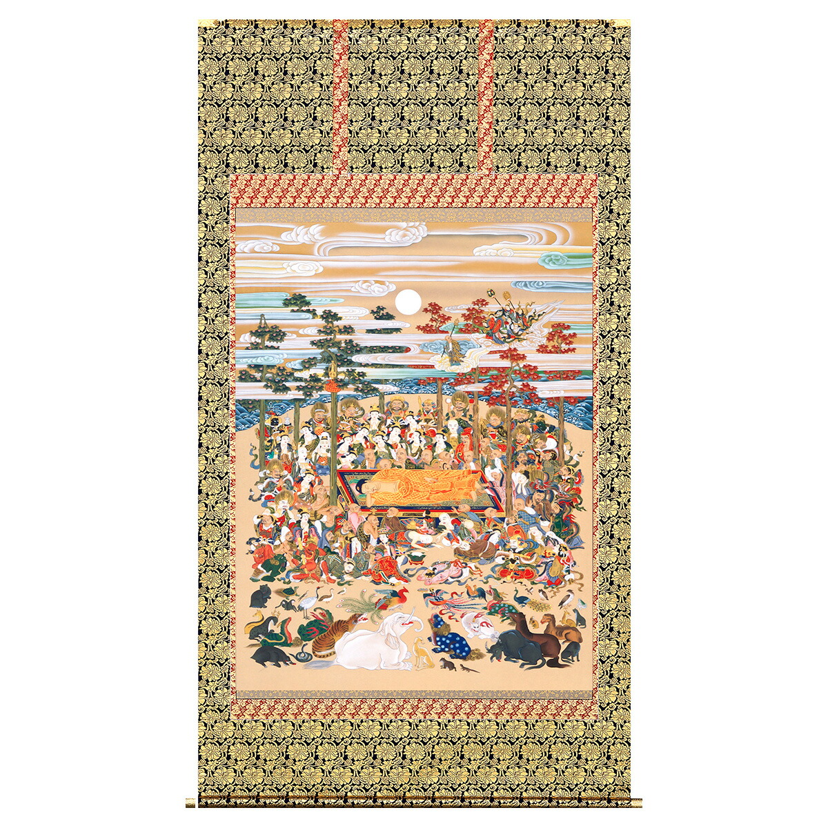 美品 掛け軸 松井翔雲作 金地 三尊佛図 共箱 仏事 年中掛け 仏教美術 美品 掛け軸 松井翔雲作 金地 三尊佛図 共箱 仏事 年