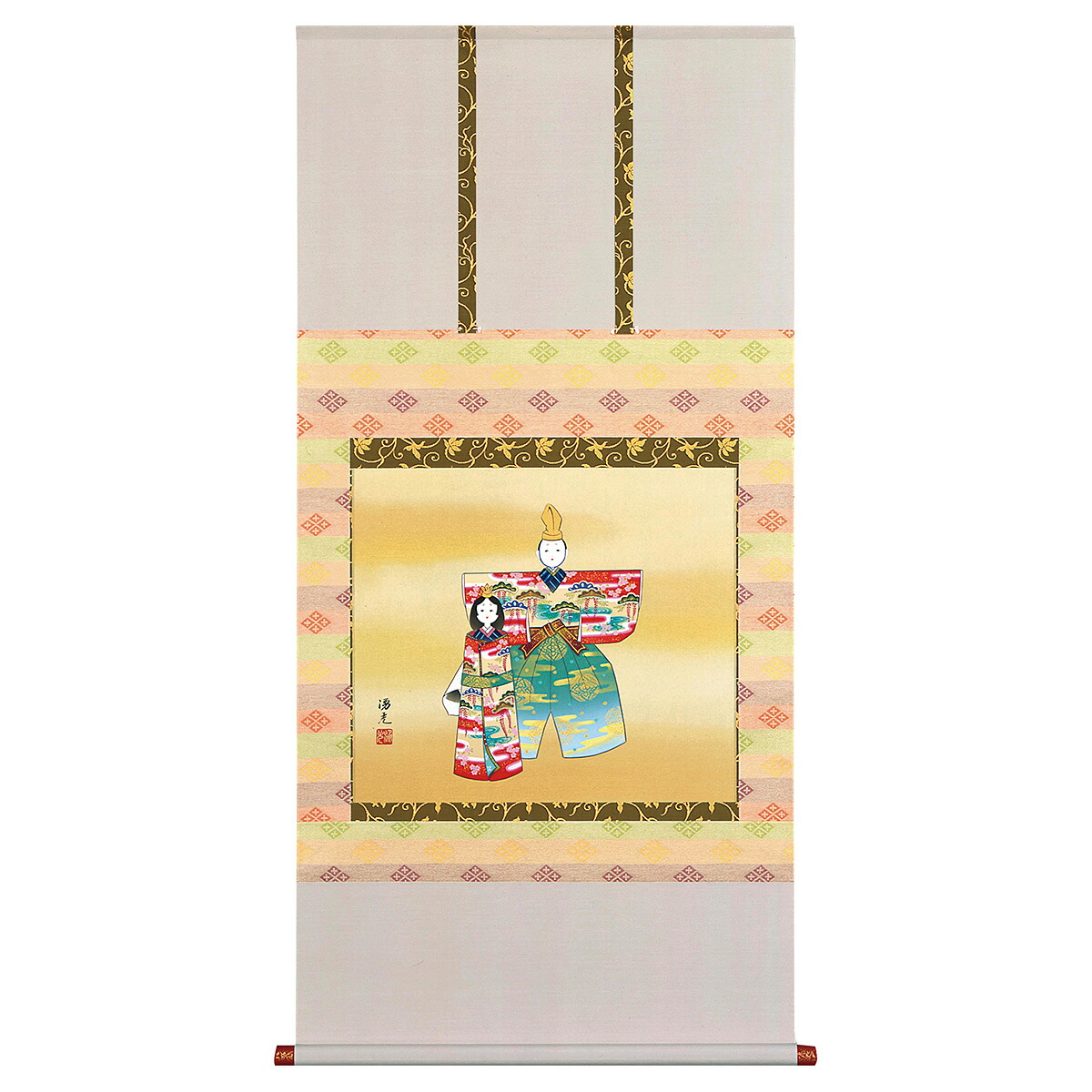 手描き 掛け軸 「立雛」西森湧光 尺八横 幅68×丈137cm 桐箱収納 モダン 手描き 掛け軸 床の間 和室 おしゃれ 壁掛け 絵
