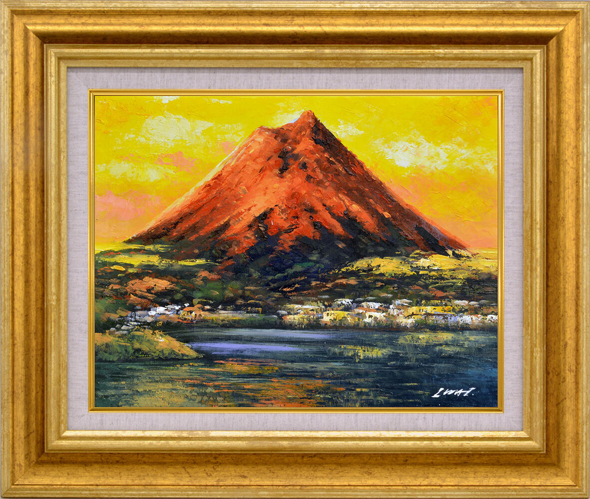 楽天市場】手描き油絵 オイルペイントアート 岩井 景文 赤富士