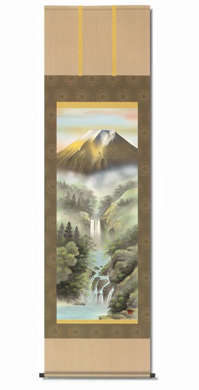 掛け軸 宇田川彩悠 掛軸(尺三) 「金富士山水」/インテリア 額入り 額装込 風景画 油絵 ポスター アート アートパネル リビング 玄関 プレゼント モダン アートフレーム 飾る 5Lサイズ おしゃれ 壁掛け 絵
