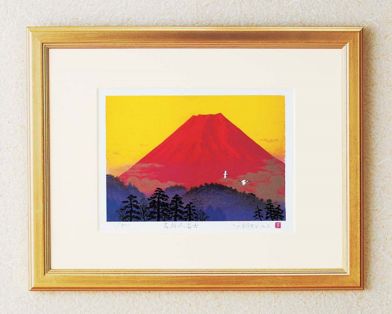 赤富士　油絵　アンティーク　インテリア 肉筆油彩画 「赤富士」里中 游 F10号 美術品 油絵 インテリア