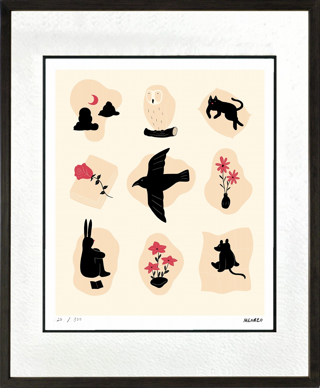 絵画 MEOMEO 午後の瞑想 インテリア 壁 に飾る絵 リビング 玄関 ギフト 子ども部屋 かわいい 元気になる絵 プレゼント アート フレーム付 壁飾り 額縁付き 御祝 贈り物 おしゃれ 壁掛け 絵 Lサイズ