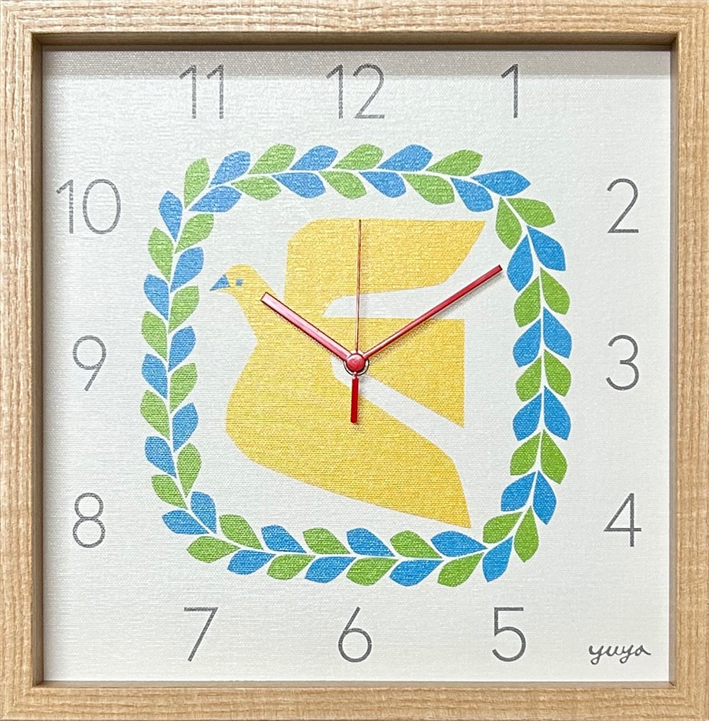 時計 YUYA アーティスト クロック 黄色い鳥 YUYA ゆうや 切り絵 きりえ 鳥 バード ナチュラル シンプル インテリア おしゃれ 北欧風 ギフト リビング 時計 掛け時計 ウォールクロック アートクロック 額縁付き 額装 フレーム付き 壁飾り ウォールアート ペーパーアート