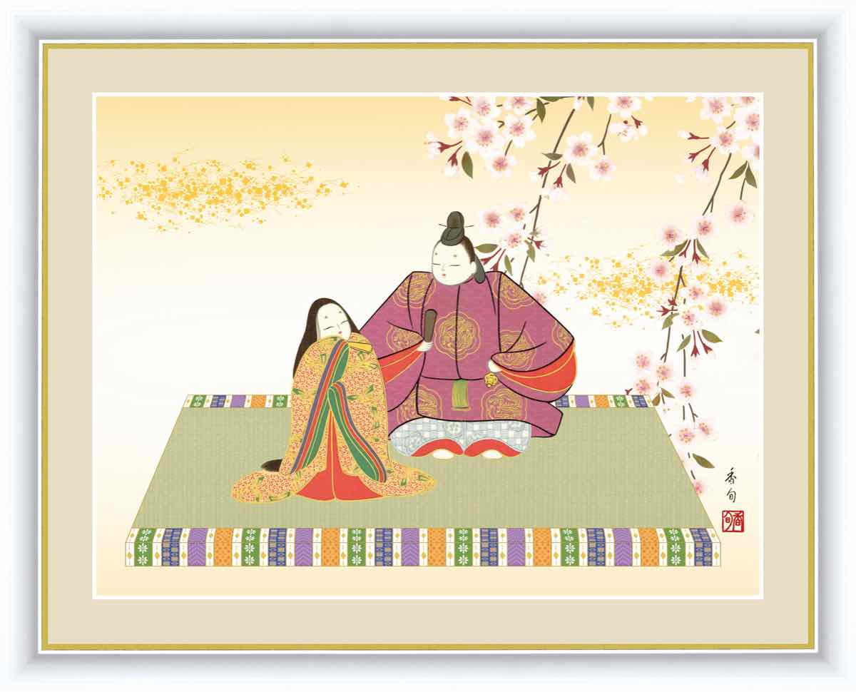 日本画 桃の節句画 吉祥雛 伊藤 香旬 手彩仕上 高精細巧芸画 インテリア 額入り 額装込 アート リビング プレゼント アートフレーム おしゃれ 飾る グッズ ギフト Mサイズ 巣ごもり