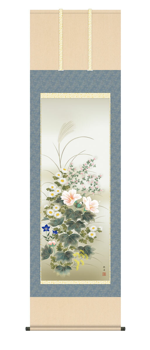 10年保証 掛け軸 花鳥画 秋掛け 秋草 長江桂舟 尺5 桐箱付き床の間 和室 おしゃれ 壁掛け 絵|絵画・壁飾り 風景専門店あゆわら
