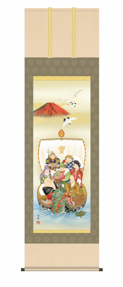 七福神掛け軸、七福神宴会掛け軸、幅72センチ、長さ160センチ、真作 七福神掛け軸、七福神宴会掛け軸、幅72センチ、長さ160センチ、真作