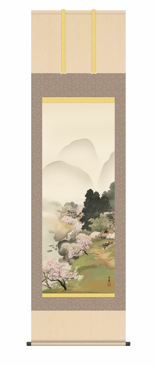掛け軸 川合玉堂 『 山村春麗 』 名品 複製 希少 軸装 茶道具 掛軸 新品 楽天市場】複製名画の掛け軸 川合玉堂 山村春麗 尺五立 幅54.5cm