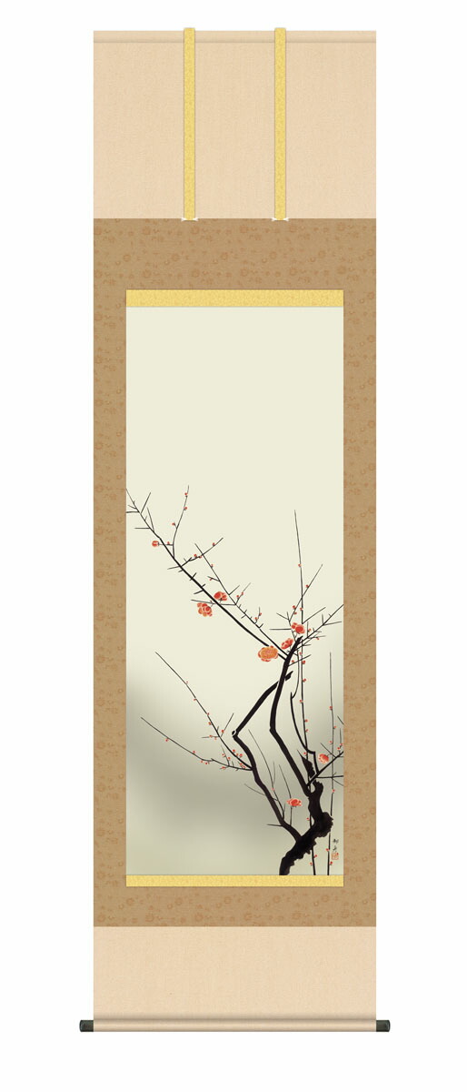 10年保証 掛け軸 名画複製画 紅梅 速水御舟 尺５ 桐箱付き床の間 和室 おしゃれ 壁掛け 絵