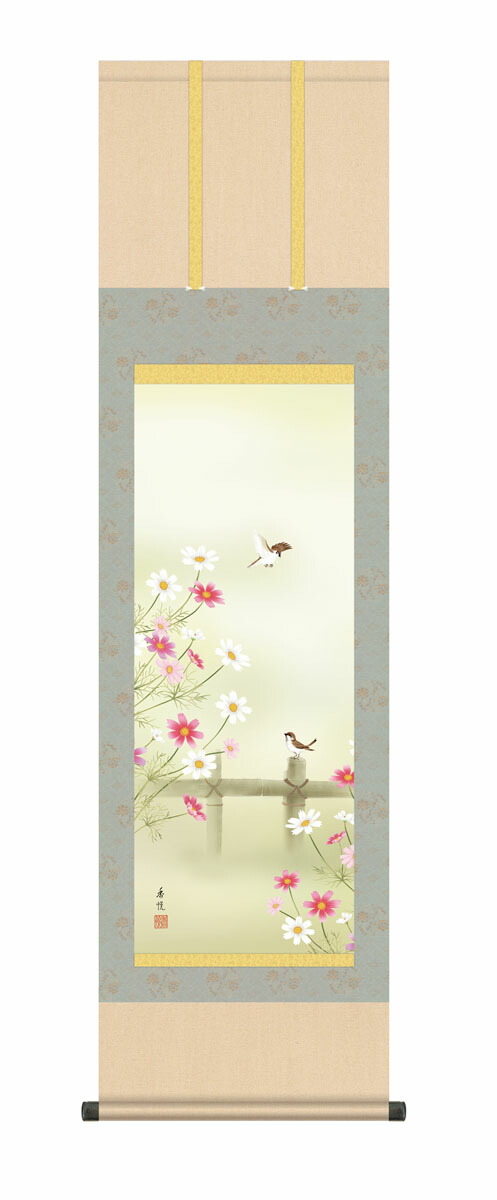 掛け軸　「椿小鳥」　設色花鳥画　書斎飾り tesaikake.jpg