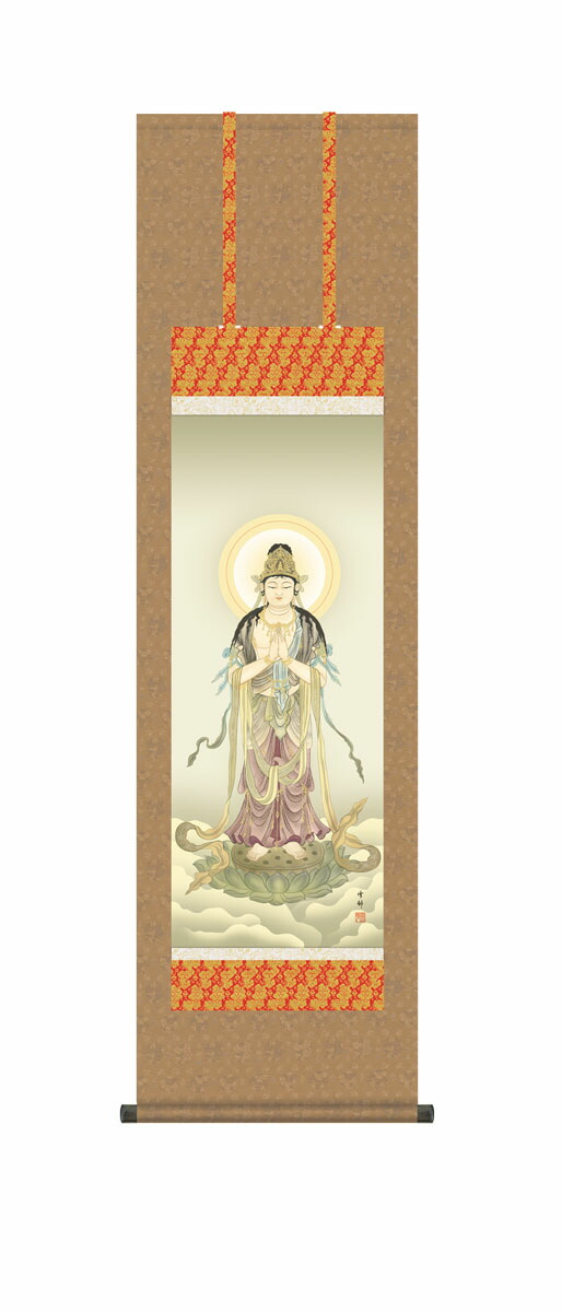 楽天市場】掛軸 掛け軸 聖観音像 中山雪邨 仏書画掛軸送料無料 尺五 桐