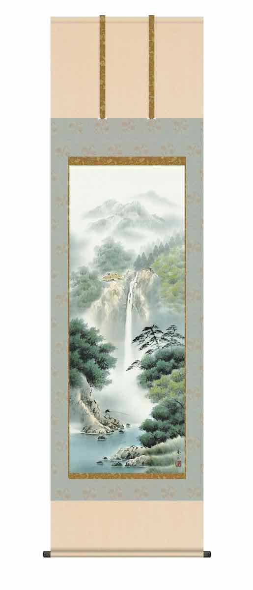 上高地　掛け軸 掛け軸-上高地／鈴村秀山（尺五・桐箱・風鎮付き・正絹）山水画掛軸