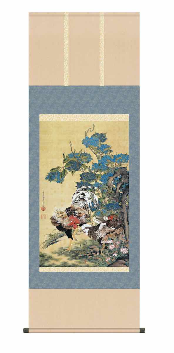 美品 掛け軸 伊藤若冲画・有馬頼底老師賛「葡萄栗鼠・芦花翡翠図」双幅 水墨画 美品 掛け軸 伊藤若冲画・有馬頼底老師賛「葡萄栗鼠・芦花翡翠図