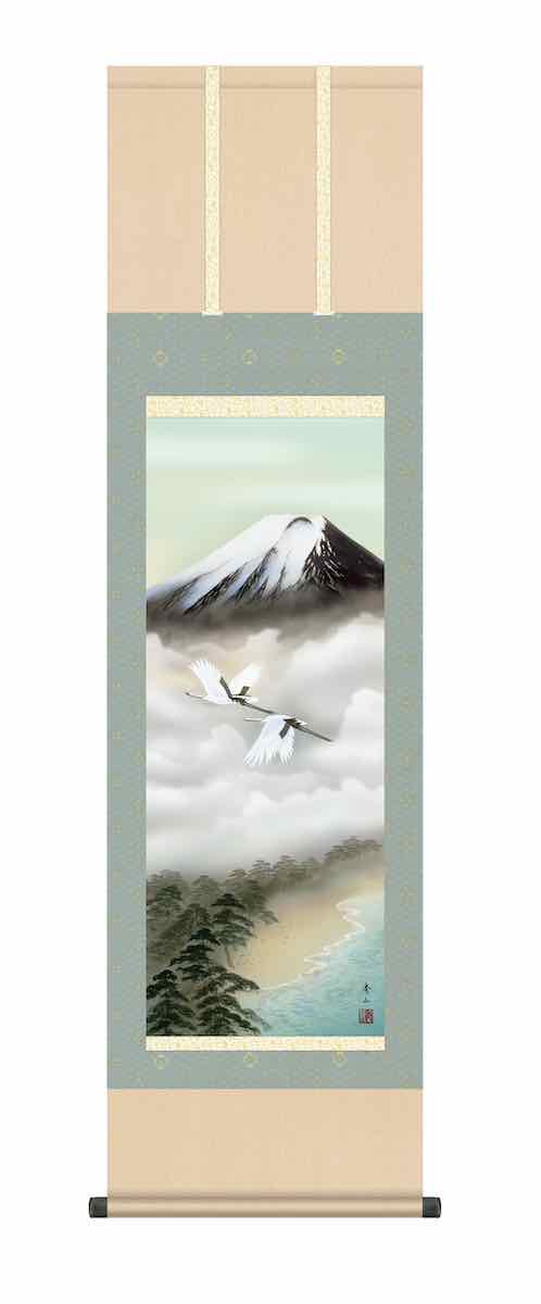 美品 掛け軸 高見朝蒼作 赤富士山水図 共箱 縁起物 太巻き付 美術年鑑掲載 楽天市場】掛け軸【縁起画：龍虎霊峰三友図/H29D5-065】丈190cm
