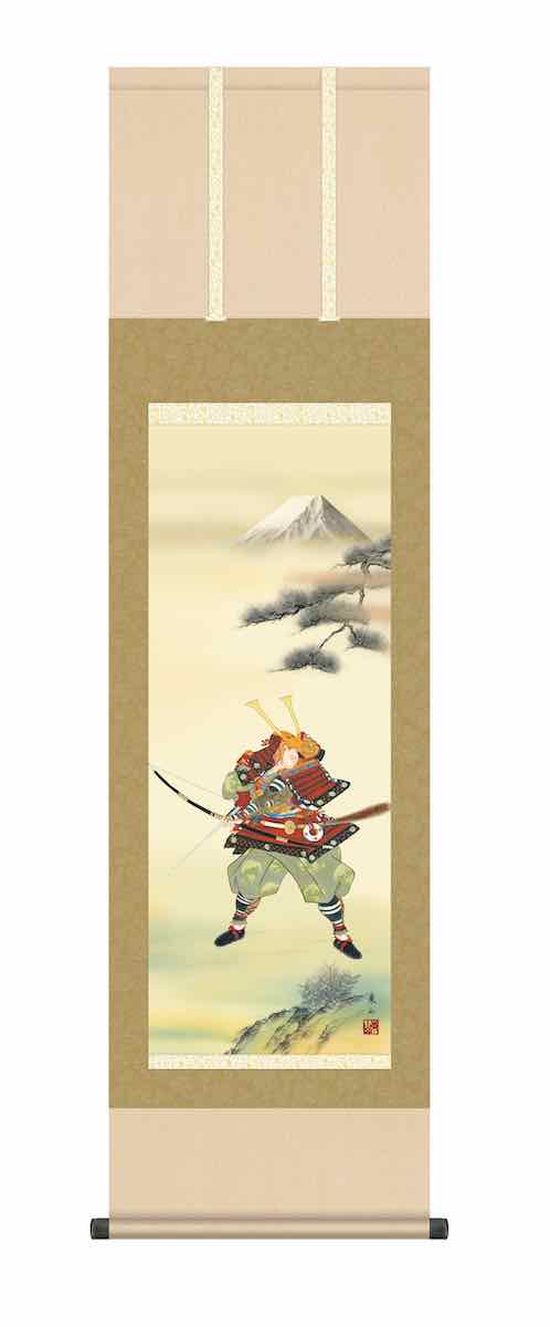 10年保証 掛け軸 節句画 行事飾り 端午の節句 武者 大成武者 榎本 東山 尺三 化粧箱付き 洛彩緞子本表装(らくさいどんすほんびょうそう) モダン 掛軸 床の間 和室 おしゃれ 壁掛け 絵