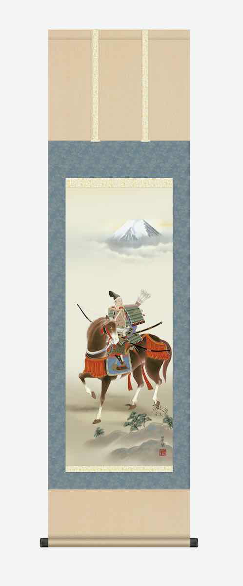 10年保証 掛け軸 節句画 行事飾り 端午の節句 武者 馬上武者(ばじょうむしゃ)鈴木 翠朋 尺三 化粧箱付き 洛彩緞子本表装(らくさいどんすほんびょうそう) モダン 掛軸 床の間 和室 おしゃれ 壁掛け 絵