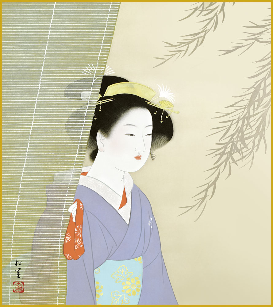 色紙 色紙掛けなし 色紙絵 和風 涼風 上村松園 モダン 掛軸 床の間 和室 おしゃれ 壁掛け 絵画像