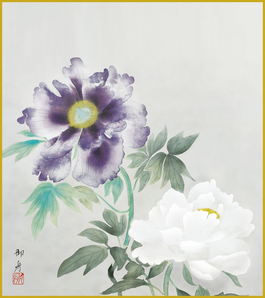 菱田春草　絹本着色　牡丹之図　講談社製複製画　掛軸一幅　保存箱他　未使用品197 Amazon.co.jp: 菱田春草 絹本着色 牡丹之図 講談社製複製画 掛軸