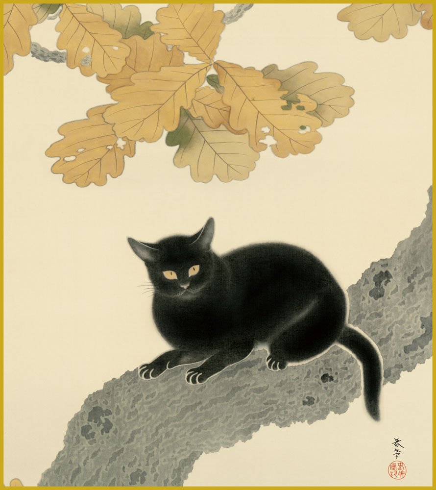 絵画。原画【手の中の紫色のアサガオ、かわいい黒猫とウサギ】 原画「仲良しさくらねこのいる桜咲く丘」 F10号 #絵画 #ねこ