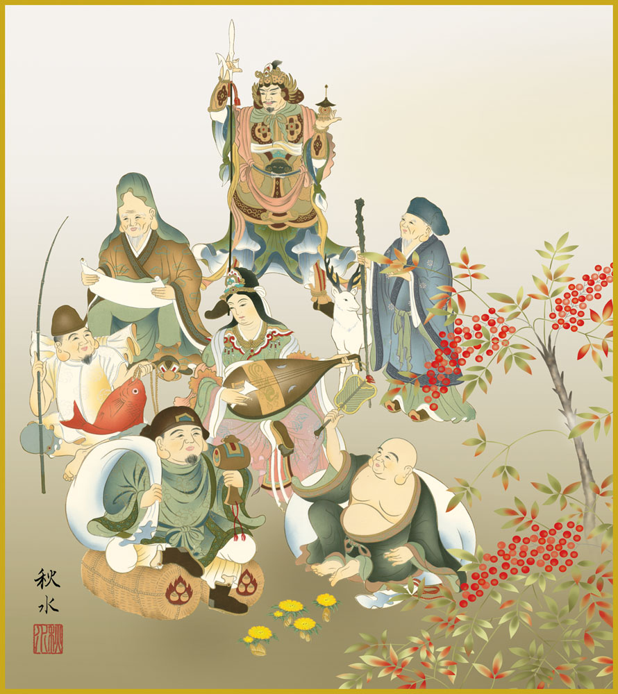 楽天市場】高級色紙「七福神宝船」吉行（色紙絵）送料無料 : 掛け軸