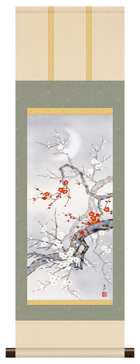 楽天市場】10年保証 掛け軸 ミニ掛け軸 和風 花鳥画 秋掛け 柿に小鳥