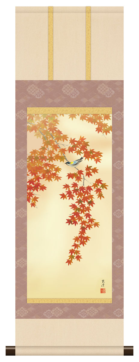 楽天市場】10年保証 掛け軸 ミニ掛け軸 和風 花鳥画 秋掛け 紅葉