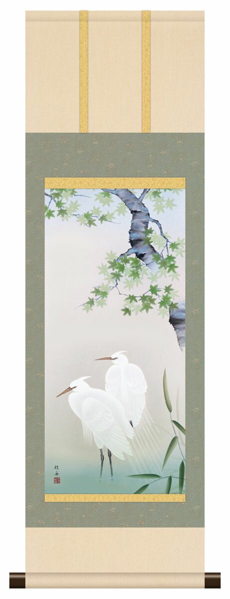 楽天市場】10年保証 掛け軸 ミニ掛け軸 和風 花鳥画 名鳥 白鷺
