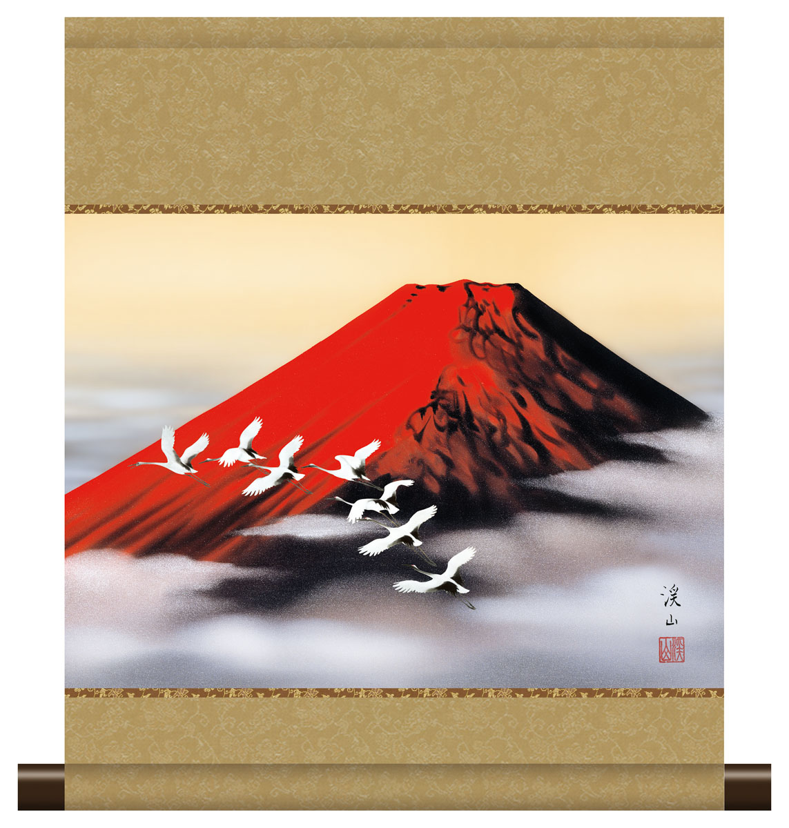 楽天市場】掛け軸 かけじく 山水画ミニ掛軸赤富士飛翔(伊藤 渓山)受注