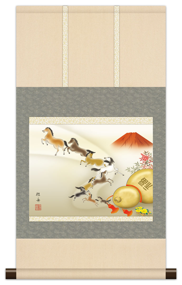美峰筆 絹本彩色画 【七福神図 に龍図】 慶事軸 お祝い毎に掲載 美峰筆 絹本彩色画 【七福神図 に龍図】 慶事軸 お祝い毎に掲載