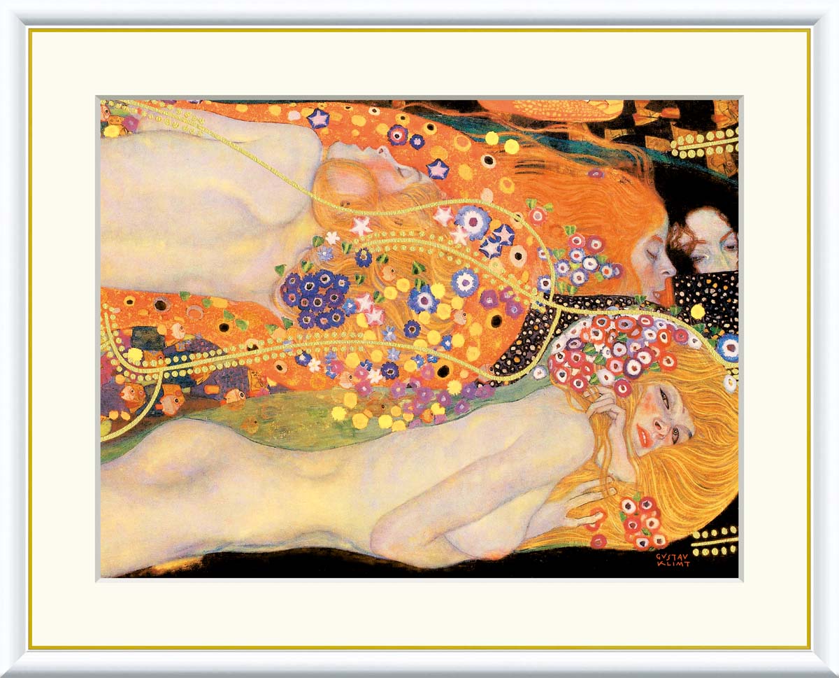10年保証 名画 油絵 水蛇2 グスタフ・クリムト 手彩仕上 高精細巧芸画/インテリア 額入り 額装込 アート リビング プレゼント アートフレーム 飾る グッズ ギフト おしゃれ 壁掛け 絵