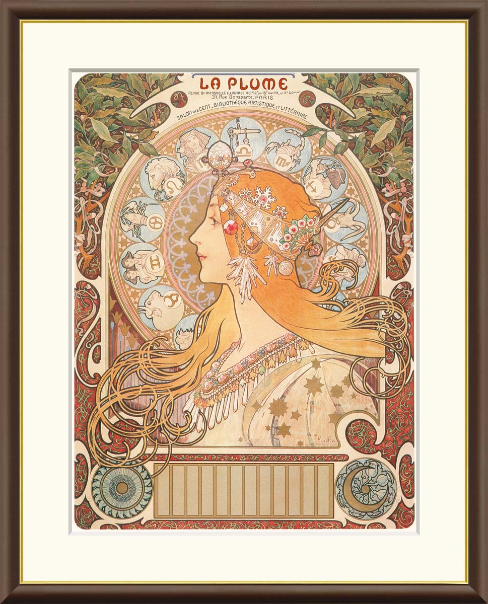 水晶絵　ミュシャ「黄道十二宮」Mucha　アートパネル　クリスタル　立体　絵画 水晶絵 ミュシャ「黄道十二宮」Mucha アートパネル クリスタル