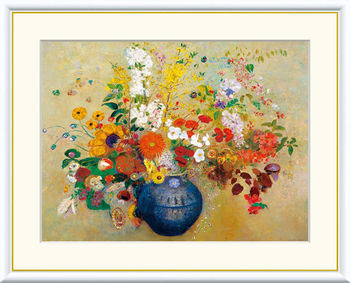 青い花瓶とカラフルな花　油絵　1996年 青い花瓶とカラフルな花 油絵 1996年 絵画