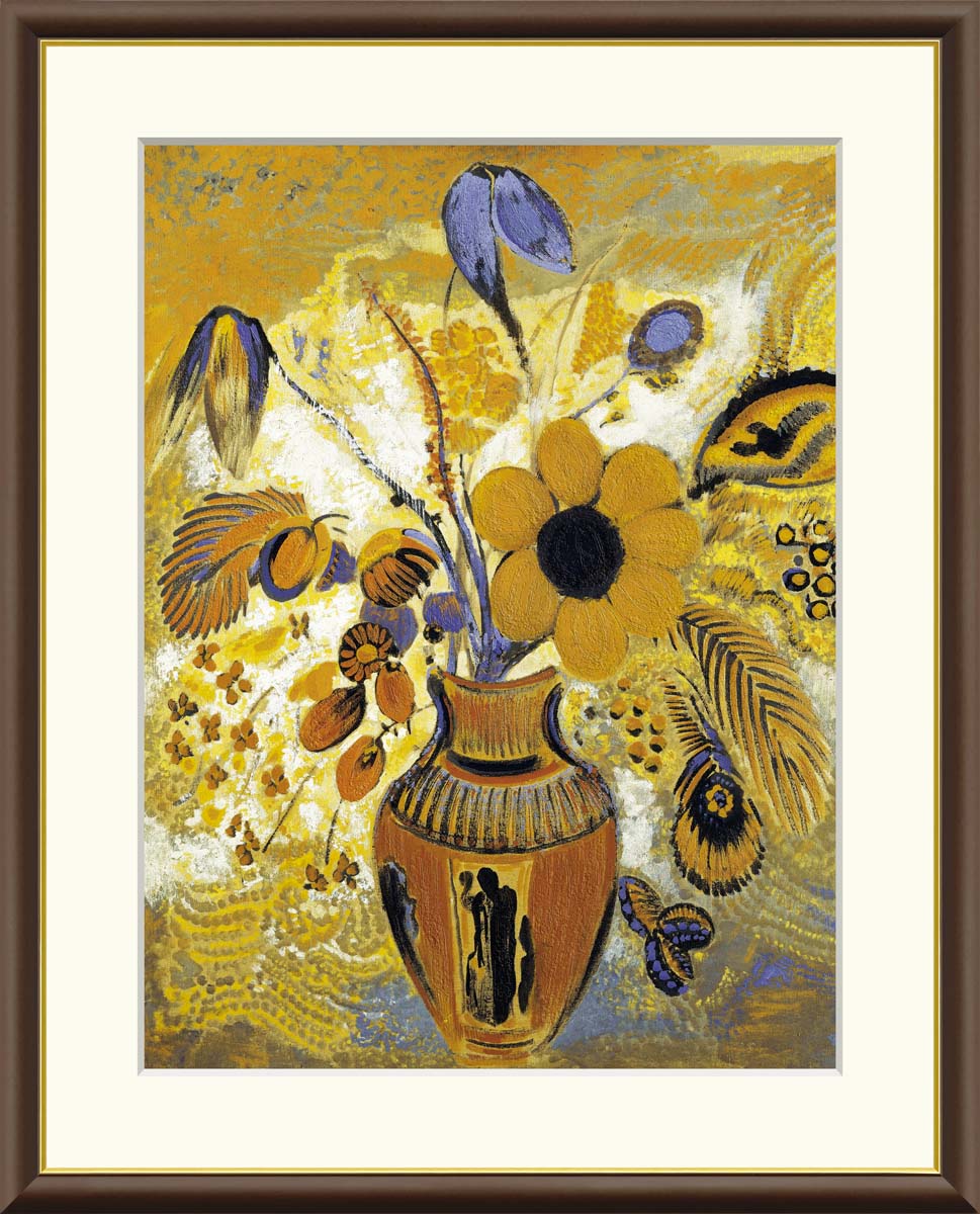 オディロン・ルドン、【壺の花】、希少画集画、新品高級額、額装付、状態良好 オディロン・ルドン、【壺の花】、希少画集画、新品高級額、額装