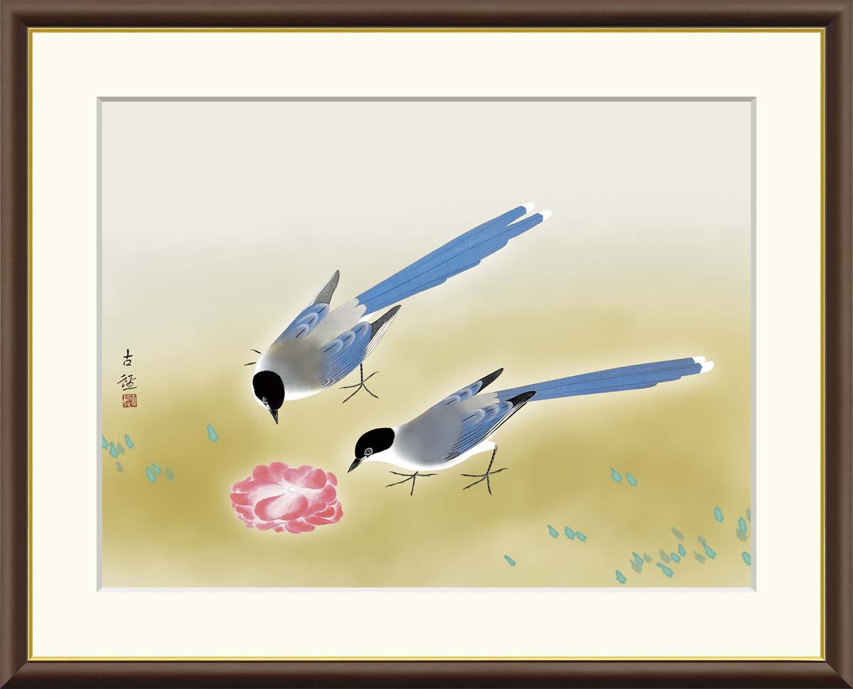 10年保証 名画 油絵 尾長鳥 小林古径 手彩仕上 高精細巧芸画/インテリア 額入り 額装込 アート リビング プレゼント アートフレーム 飾る グッズ ギフト おしゃれ 壁掛け 絵