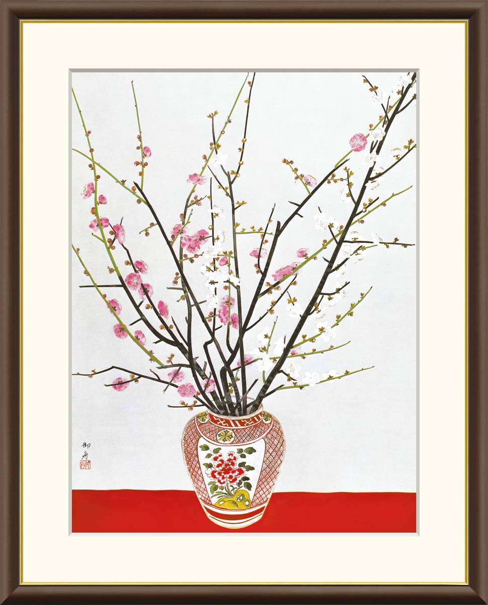 10年保証 名画 油絵 瓶梅図 速水御舟 手彩仕上 高精細巧芸画/インテリア 額入り 額装込 アート リビング プレゼント アートフレーム 飾る グッズ ギフト おしゃれ 壁掛け 絵