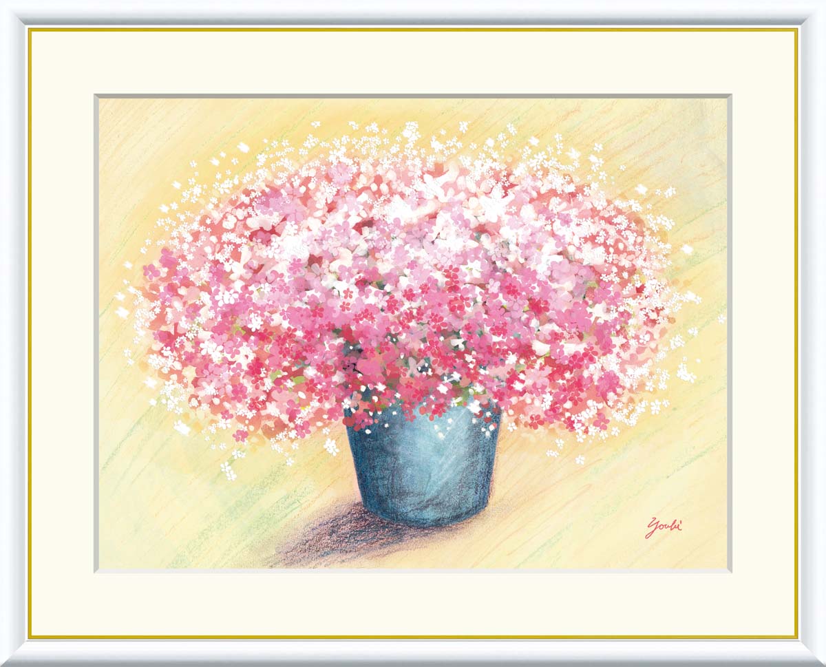 10年保証 名画 油絵 可愛いピンクのブーケ 洋美 手彩仕上 高精細巧芸画/インテリア 額入り 額装込 アート リビング プレゼント アートフレーム 飾る グッズ ギフト おしゃれ 壁掛け 絵