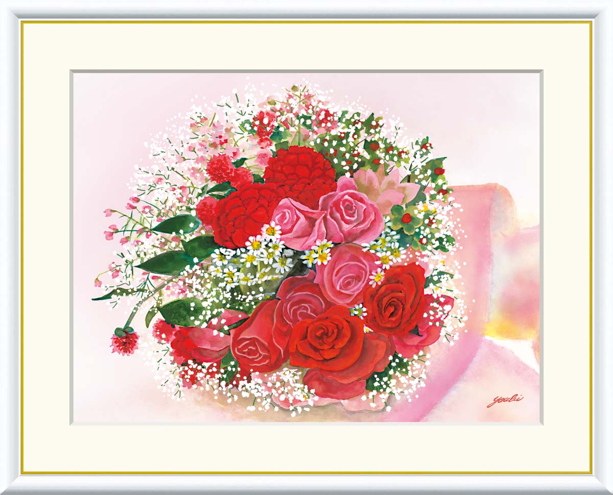 10年保証 名画 油絵 愛情のブーケ 洋美 手彩仕上 高精細巧芸画/インテリア 額入り 額装込 アート リビング プレゼント アートフレーム 飾る グッズ ギフト おしゃれ 壁掛け 絵