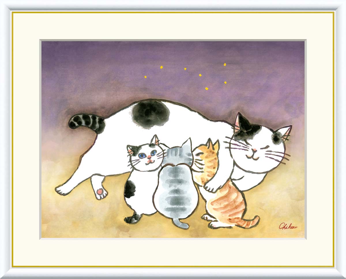 絵画 。壁掛け絵手描き【夕食の前、かわいい猫たち】 絵画 。壁掛け絵手描き【夕食の前、かわいい猫たち】 新作グッ