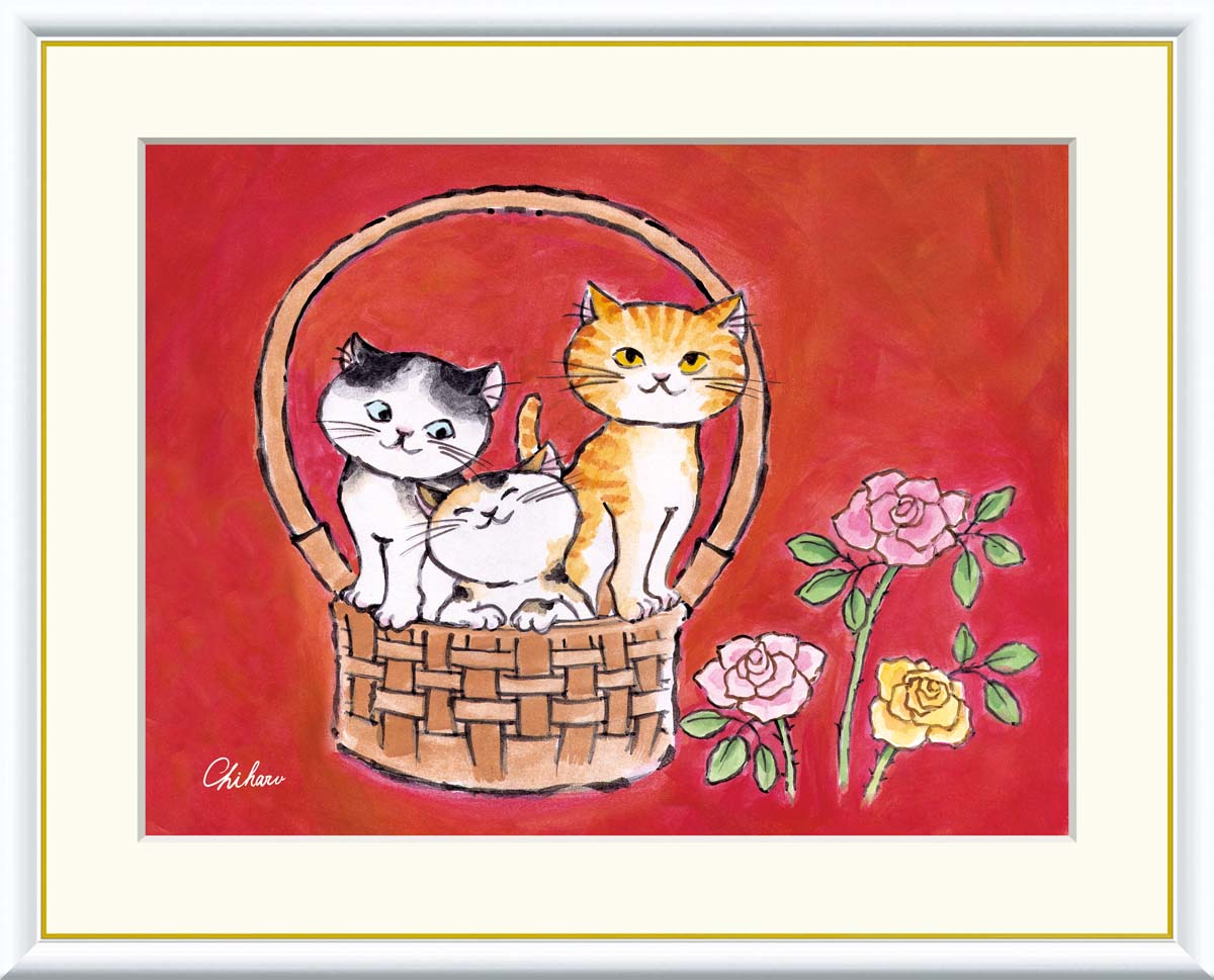 10年保証 名画 油絵 なごみねこ 千春 手彩仕上 高精細巧芸画/インテリア 額入り 額装込 アート リビング プレゼント アートフレーム 飾る グッズ ギフト おしゃれ 壁掛け 絵
