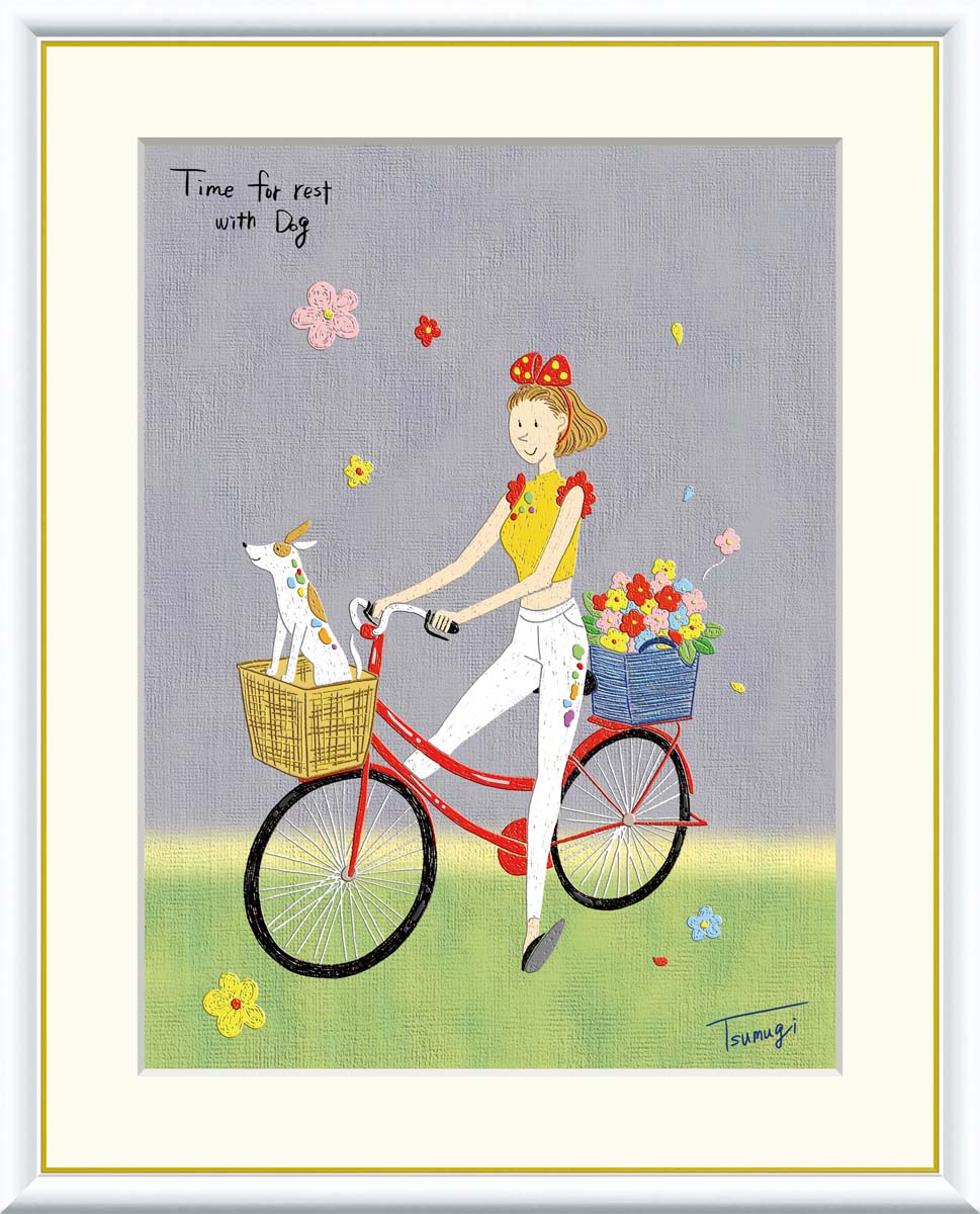 10年保証 名画 油絵 サイクリング 山田つむぎ 手彩仕上 高精細巧芸画/インテリア 額入り 額装込 アート リビング プレゼント アートフレーム 飾る グッズ ギフト おしゃれ 壁掛け 絵