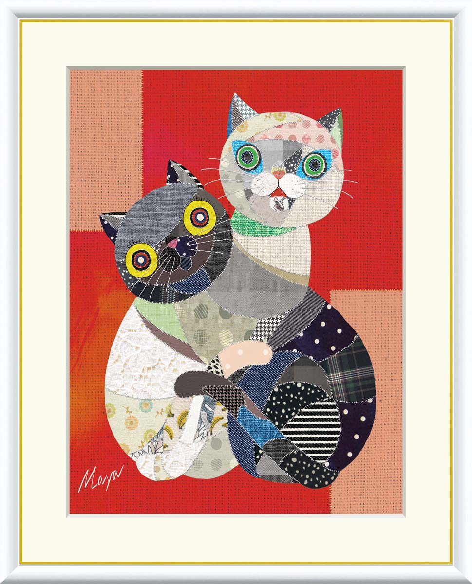 絵画【壁掛け】猫の絵(雅代) 額付き 楽天市場】絵画 現代アート 黒猫と白猫 池田麻耶 額入り