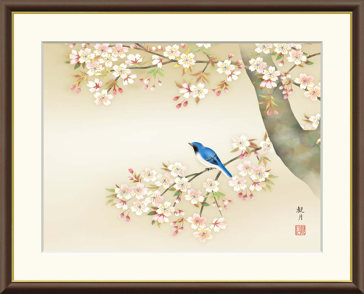 楽天市場】森山観月 三日月夜桜 52×42cm 花鳥図 日本画 春飾り 桜