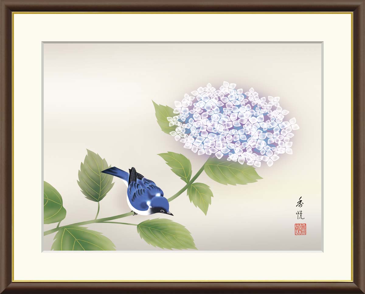 絵画 インテリア 絵 額付(黒) 油絵 uF6-111402 花 あじさい 絵画 インテリア 絵 額付(黒) 油絵 uF6-111402 花 あじさい