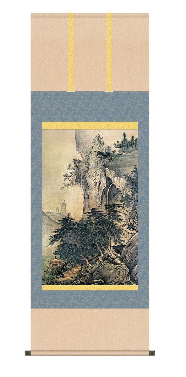 楽天市場】掛け軸-四季山水図（春）／雪舟(尺五立) 水墨山水画 床の間