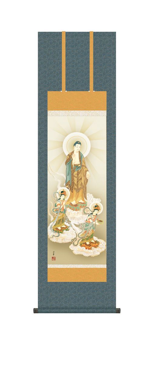 10年保証 掛け軸 阿弥陀三尊佛 (あみださんぞんぶつ) 大森宗華 新絹本 洛彩緞子佛表装 尺3 モダン 掛軸 床の間 和室 仏画 おしゃれ 壁掛け 絵｜絵画・壁飾り　風景専門店あゆわら 10,240円